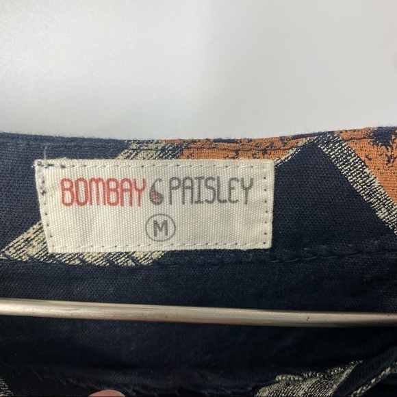 Bombay Paisley cotton linen lace hem short sleeved shift dress M - Picture 10 of 10